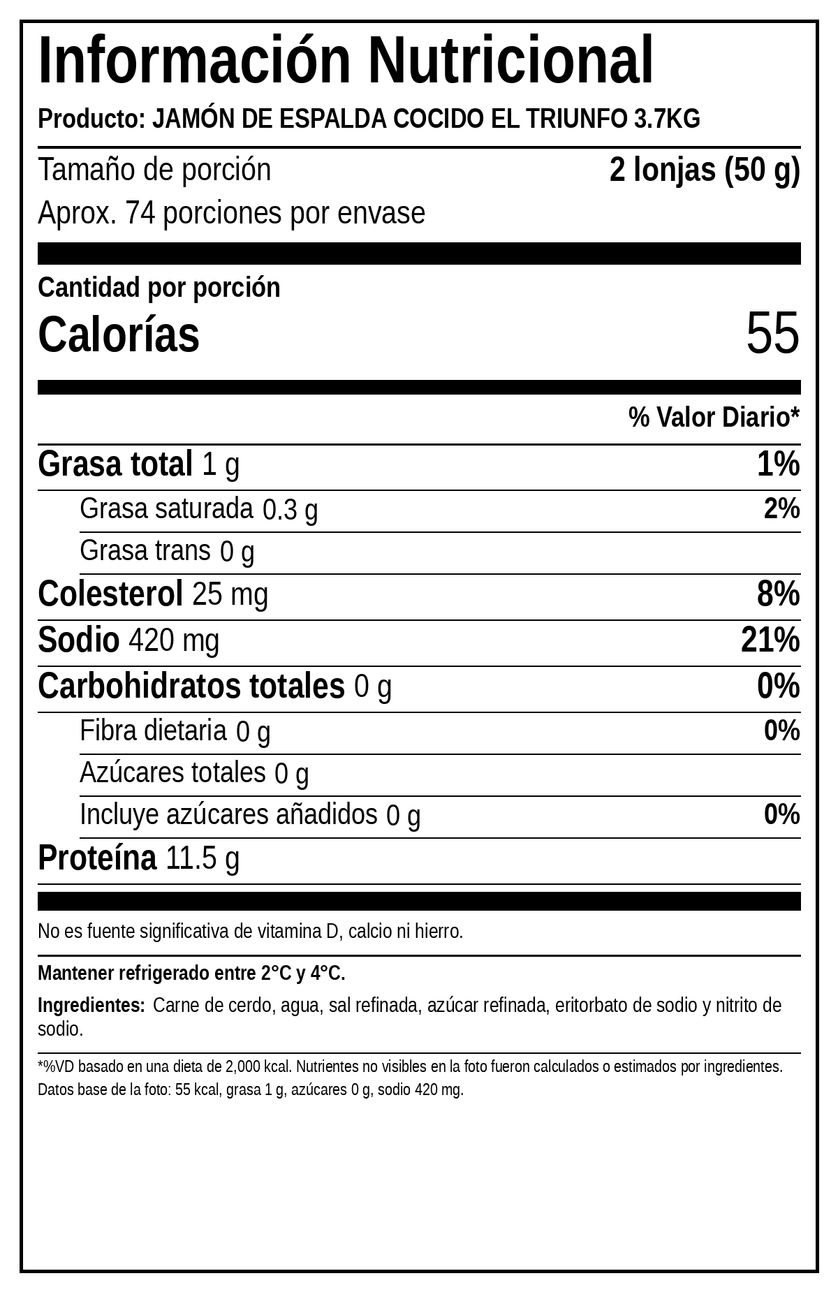 Tabla nutricional de Jamon de Espalda Cocido
